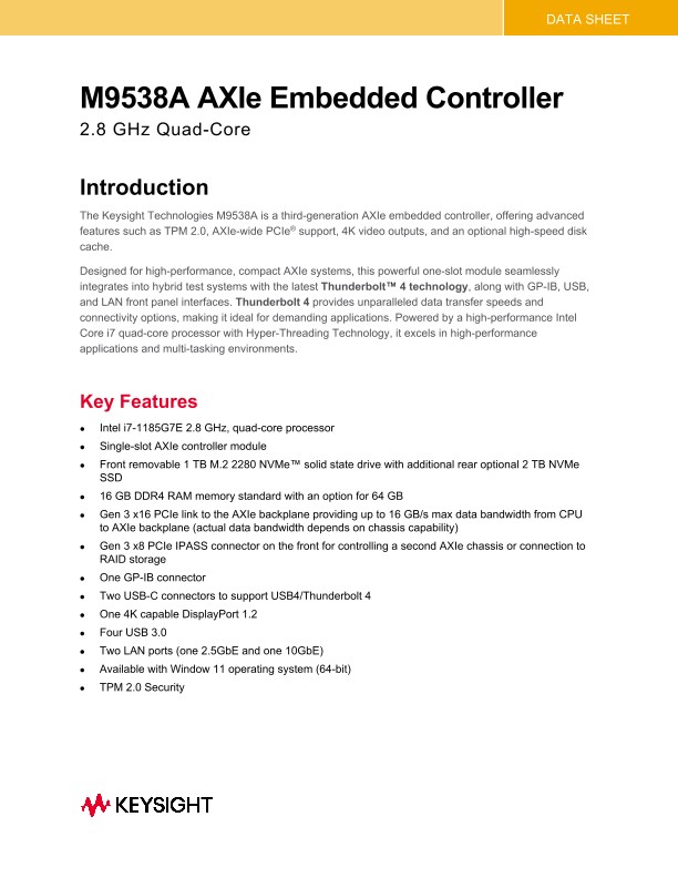 M9538A AXIe Embedded Controller