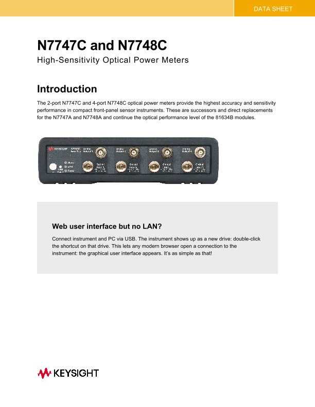 N7747C and N7748C High-Sensitivity Optical Power Meters