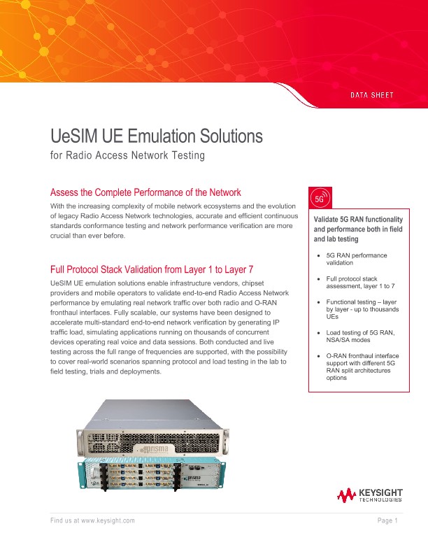 UeSIM UE Emulation Solutions for Radio Access Network Testing