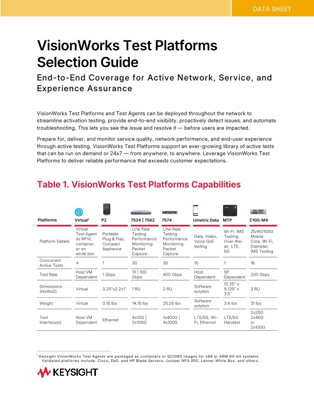 VisionWorks Test Platforms Selection Guide