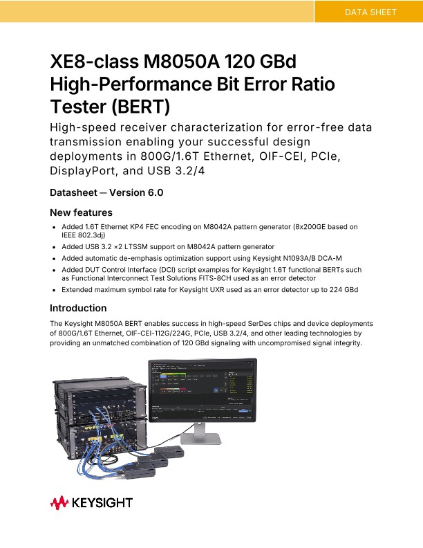 XE8-class M8050A 120 GBd High-Performance Bit Error Ratio Tester (BERT)
