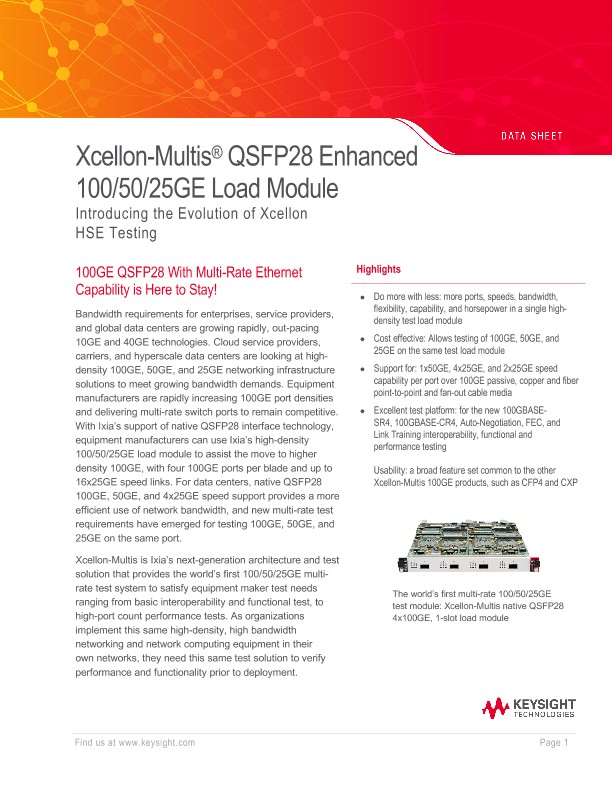 Xcellon-Multis® QSFP28 Enhanced 100/50/25GE Load Module