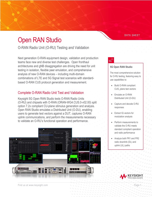 Open RAN Studio for O-RAN Radio Unit (O-RU) Testing and Validation Data Sheet