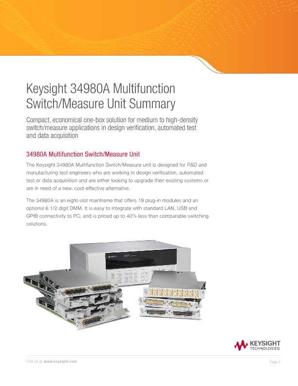 Keysight 34980A Multifunction Switch/Measure Unit