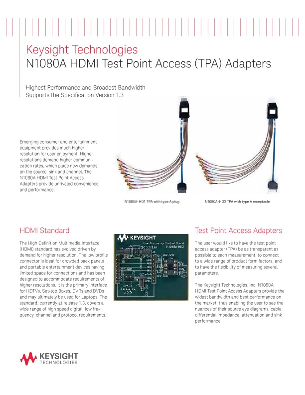 N1080A HDMI Test Point Access (TPA) Adapters