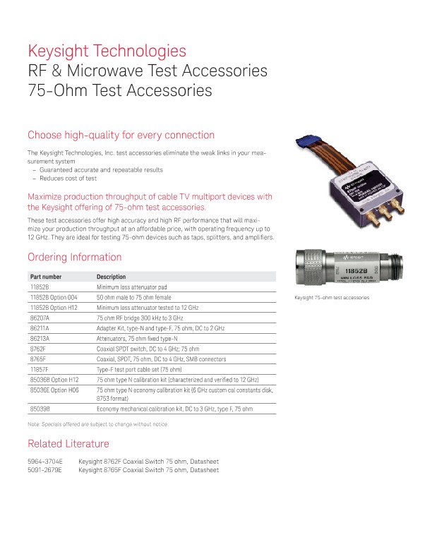 RF & Microwave Test Accessories 75-Ohm Test Accessories