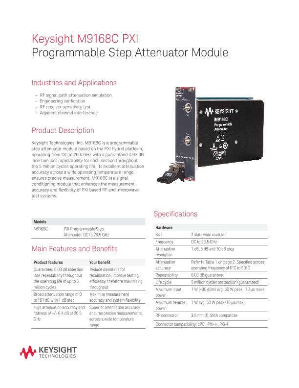 M9168C PXI Programmable Step Attenuator Module