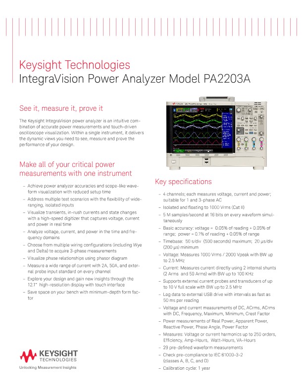 Keysight IntegraVision Power Analyzer PA2203A  