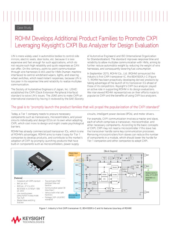 Case Study ROHM Develops Additional Product Families to Promote CXPI Leveraging Keysight’s CXPI Bus Analyzer for Design Evaluation
