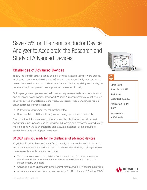 Save 45% on the Semiconductor Device Analyzer to Accelerate the Research and Study of Advanced Devices