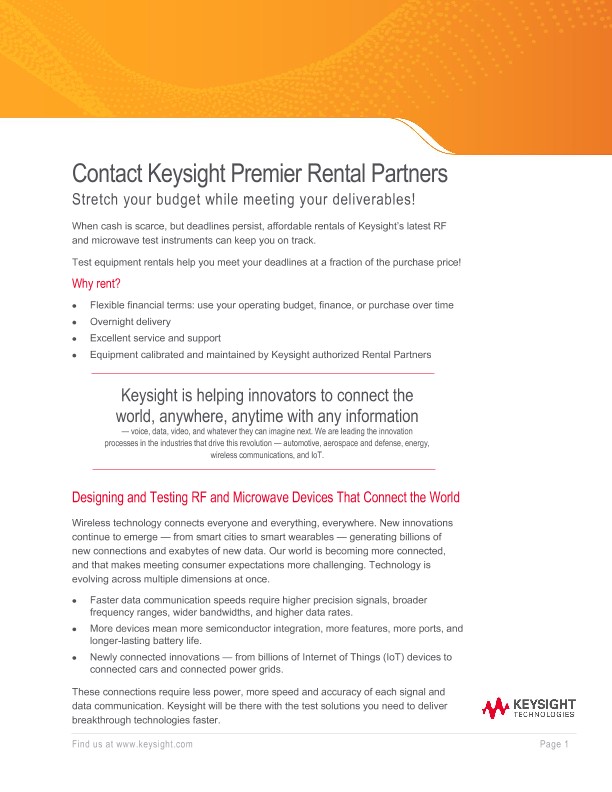 Contact Keysight Premier Rental Partners