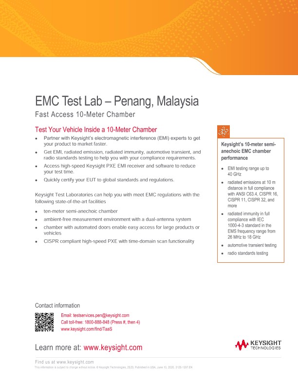EMC Test Lab – Penang, Malaysia – Fast Access 10-Meter Chamber