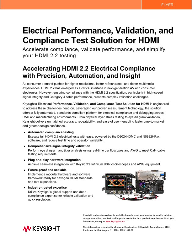 Electrical Performance, Validation, and Compliance Test Solution for HDMI