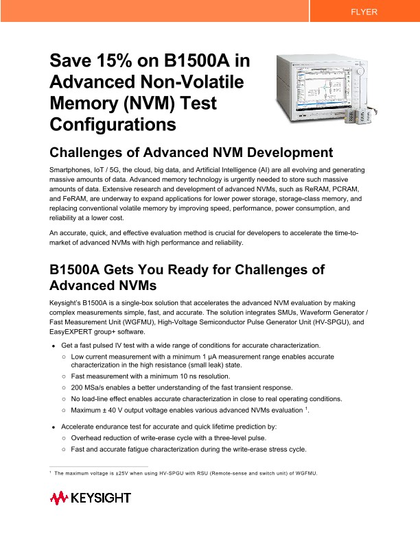 Save 15% on B1500A in Advanced Non-Volatile Memory (NVM) Test Configurations