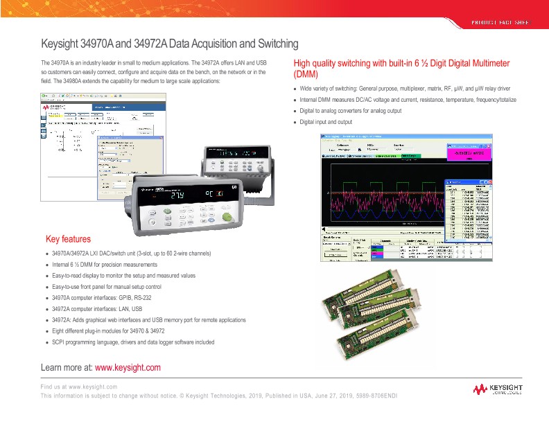 34970A and 34972A Data Acquisition and Switching – Product Fact Sheet