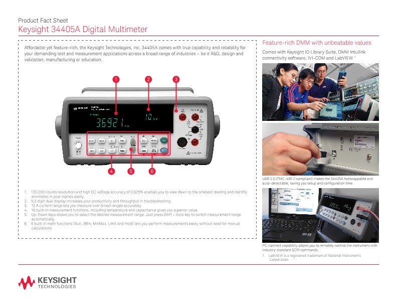 34405A Digital Multimeter – Product Fact Sheet