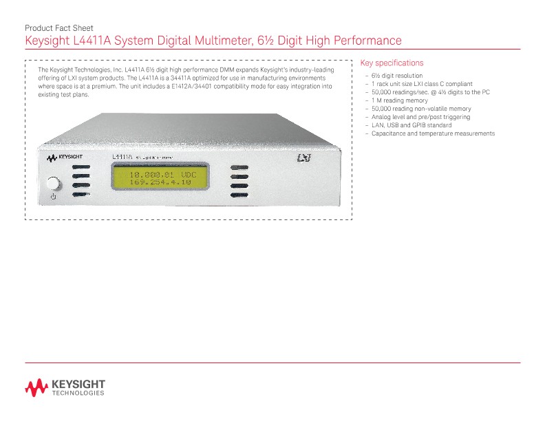 L4411A System Digital Multimeter, 6½ Digit High Performance