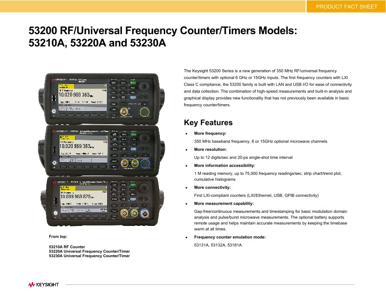 53200 RF/Universal Frequency Counter/Timers Models: 53210A, 53220A and 53230A