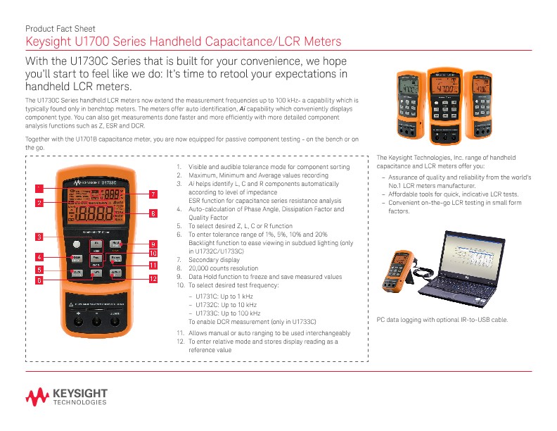 U1700 Series Handheld Capacitance/LCR Meters 