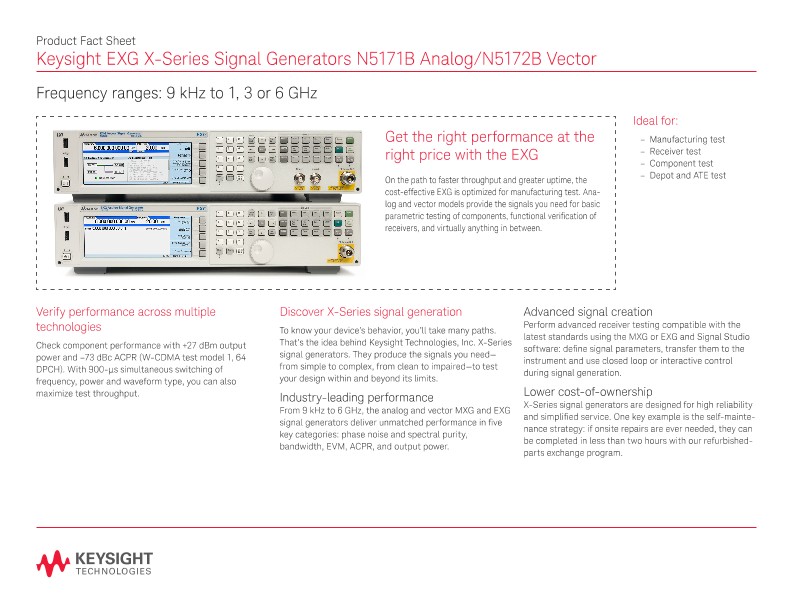 EXG X-Series Signal Generators N5171B Analog/N5172B Vector 