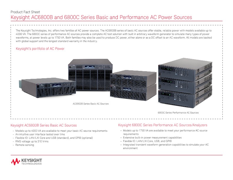 AC6800B and 6800C Series Basic and Performance AC Power Sources – Product Fact Sheet