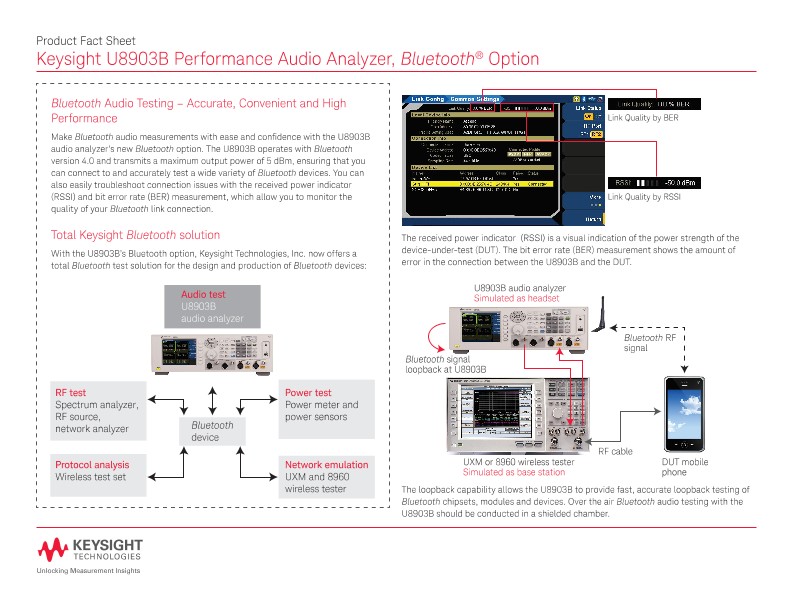 U8903B Performance Audio Analyzer, Bluetooth® Option – Product Fact Sheet