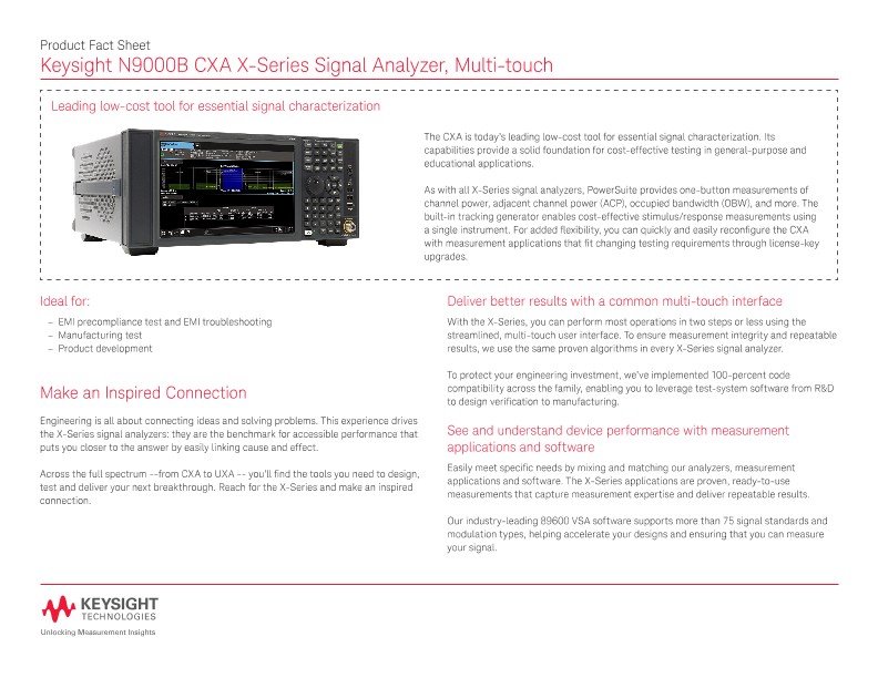 N9000B CXA X-Series Signal Analyzer, Multi-touch – Product Fact Sheet