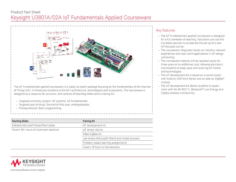 U3801A/02A IoT Fundamentals Applied Courseware – Product Fact Sheet
