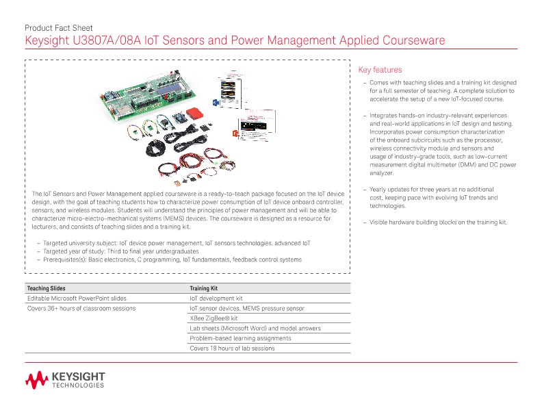 U3807A/08A IoT Sensors and Power Management Applied Courseware