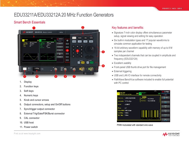 EDU33211A/EDU33212A 20 MHz Function Generators