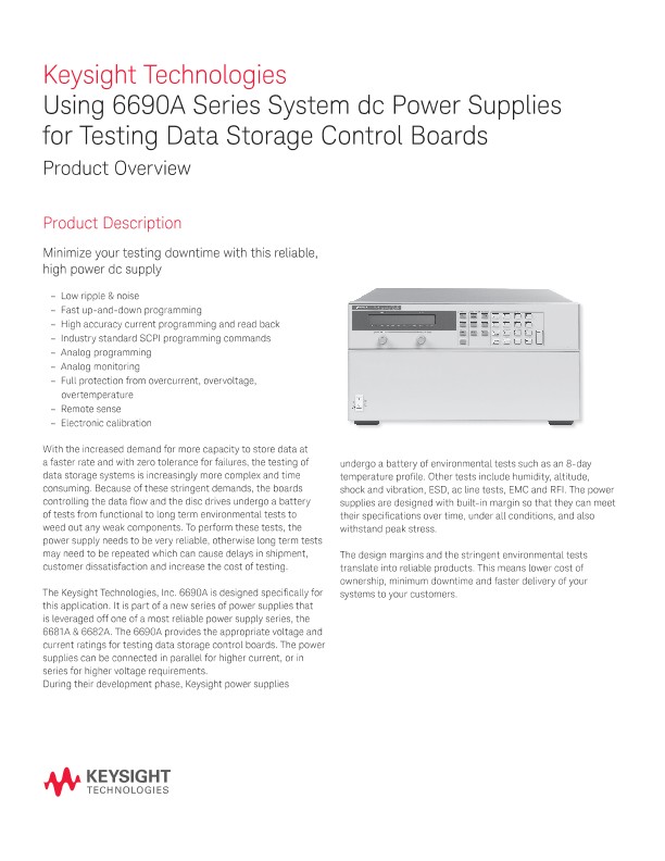 Using 6690A Series System dc Power Supplies for Testing Data Storage Control Boards 