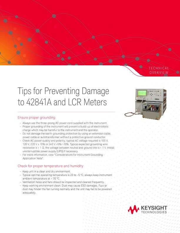 Tips for Preventing Damage to 42841A and LCR Meters 