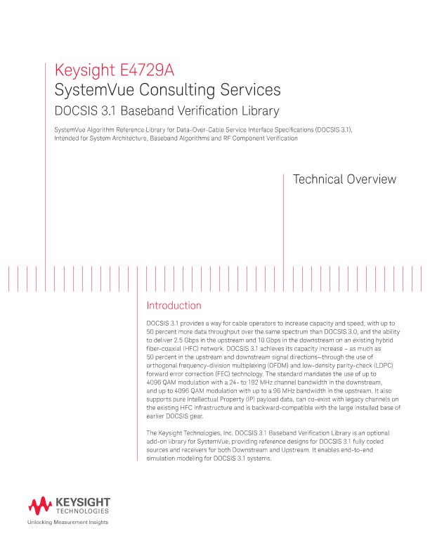 E4729A SystemVue Consulting Services: DOCSIS 3.1 Baseband Verification Library