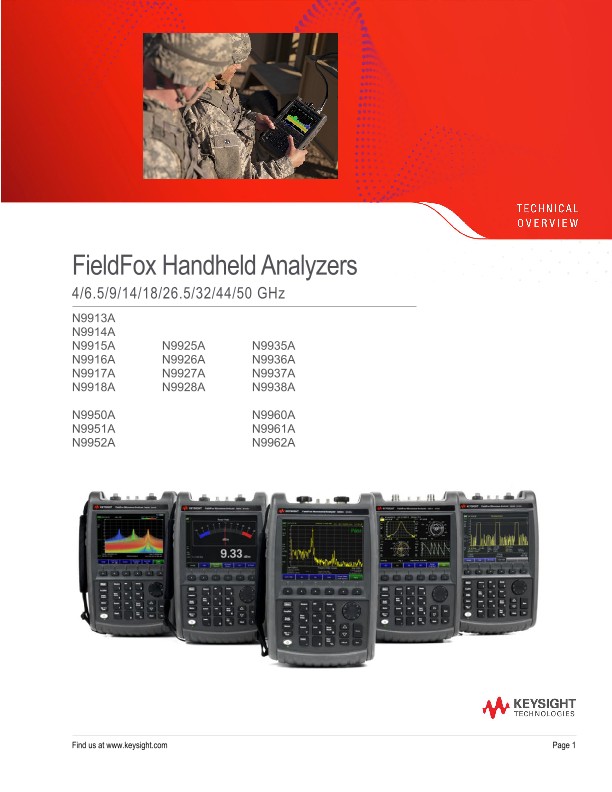 FieldFox Handheld Analyzers 4/6.5/9/14/18/26.5/32/44/50 GHz