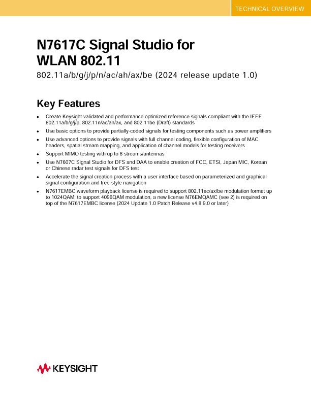 N7617C Signal Studio for WLAN 802.11a/b/g/j/p/n/ac/ah/ax/be