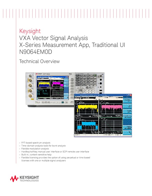 VXA Vector Signal Analysis X-Series Measurement App, Traditional UI N9064EM0D