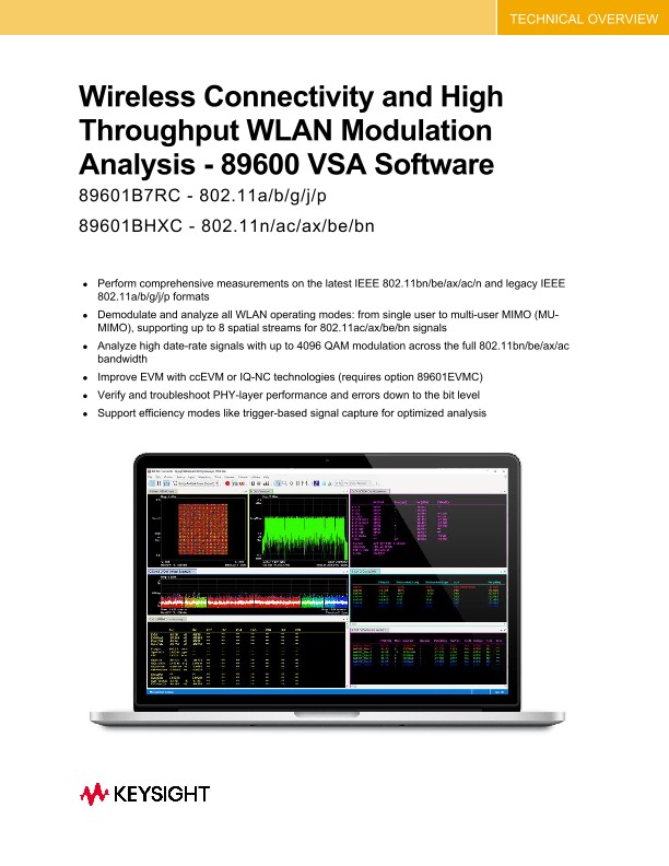 Wireless Connectivity and High Throughput WLAN Modulation Analysis 89600 VSA Software