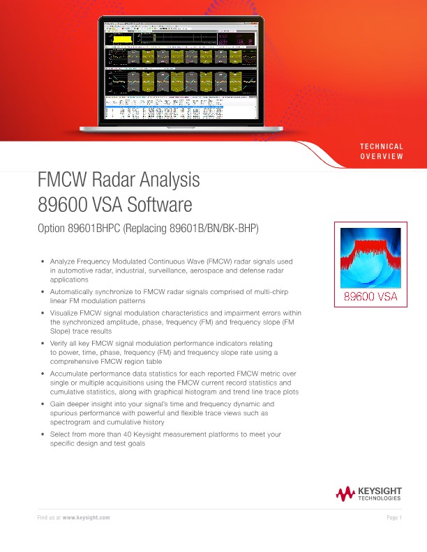 FMCW Radar Analysis 89600 VSA Software Option 89601BHPC