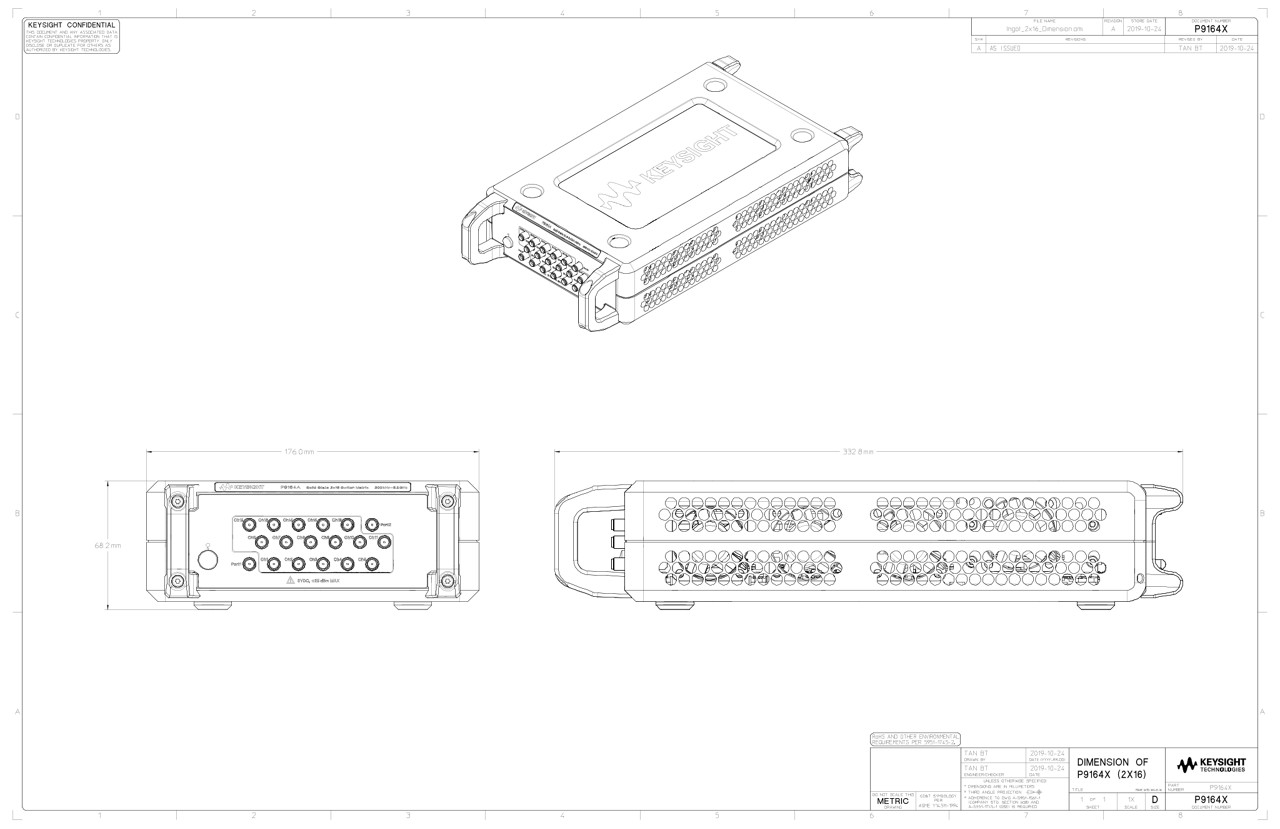 P9164x 2x16 USB solid state switch matrix 2D drawing, PDF Format