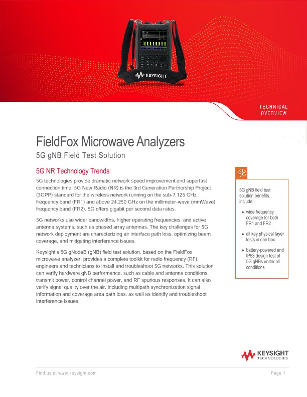 FieldFox Microwave Analyzers – 5G gNB Field Test Solutions