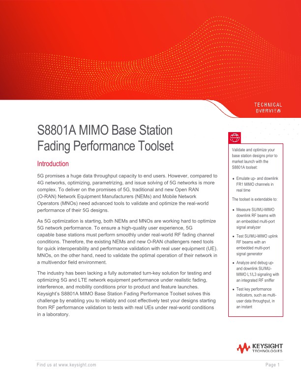 S8801A MIMO Base Station Fading Performance Toolset