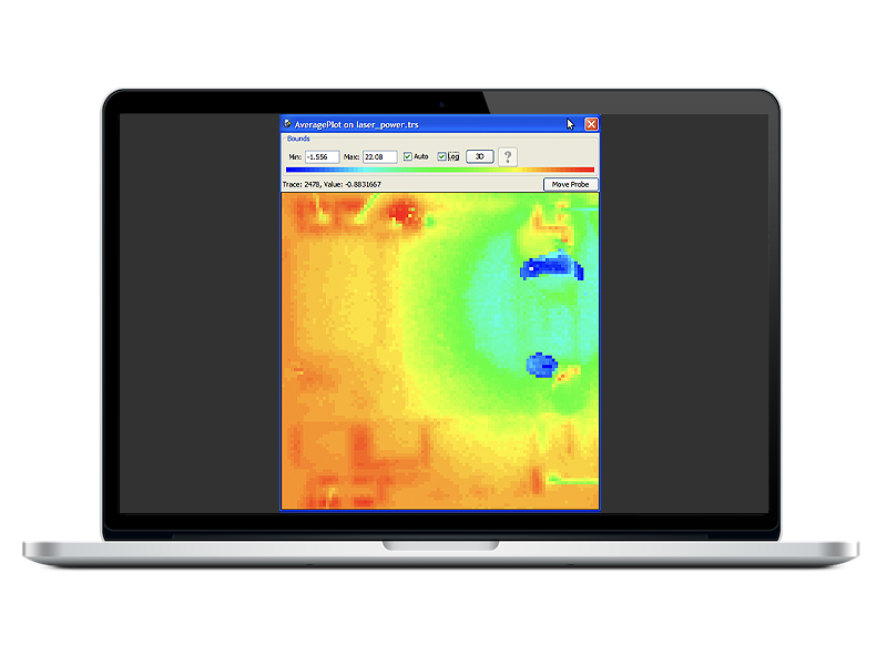 Laptop screen with electronics heat map