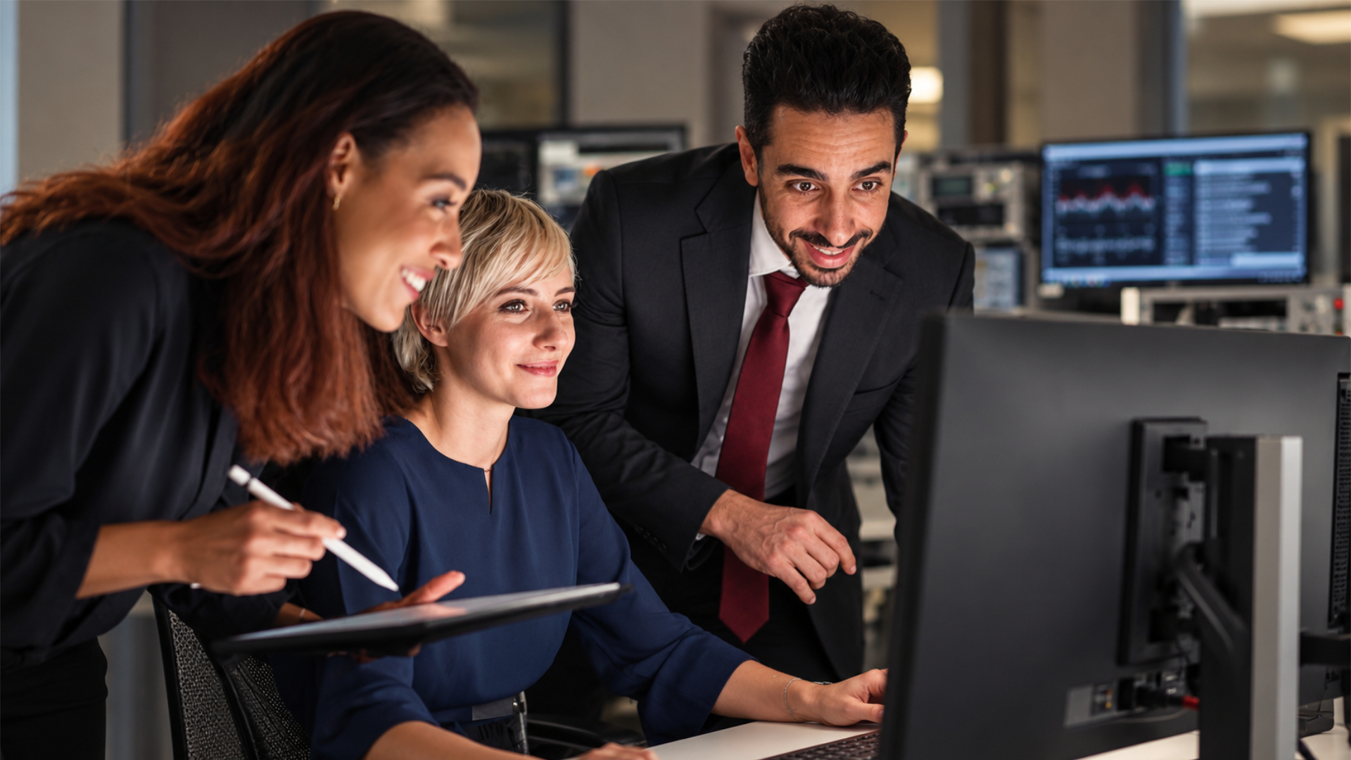 three engineers collaborating