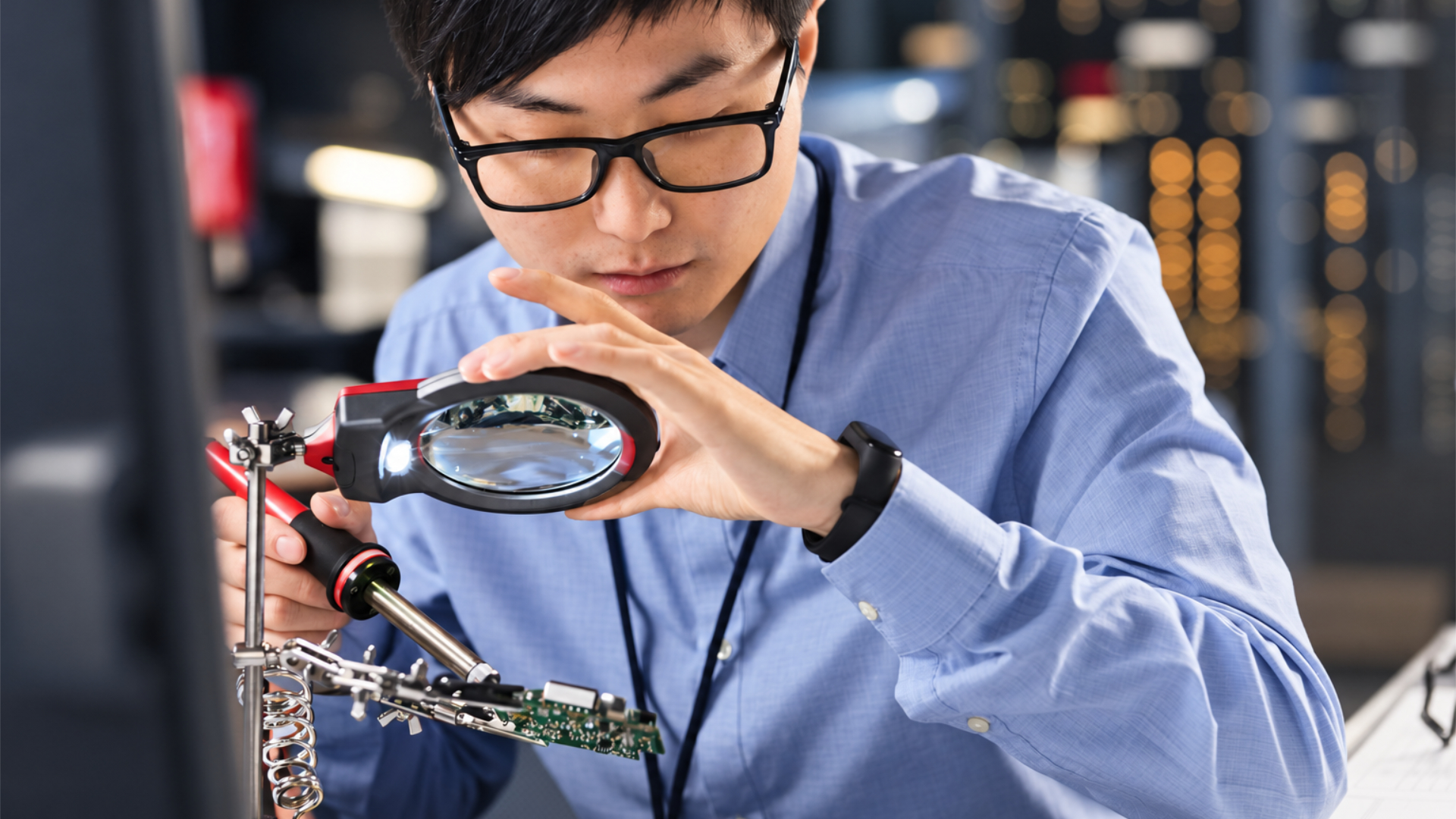 engineer with magnifying glass 