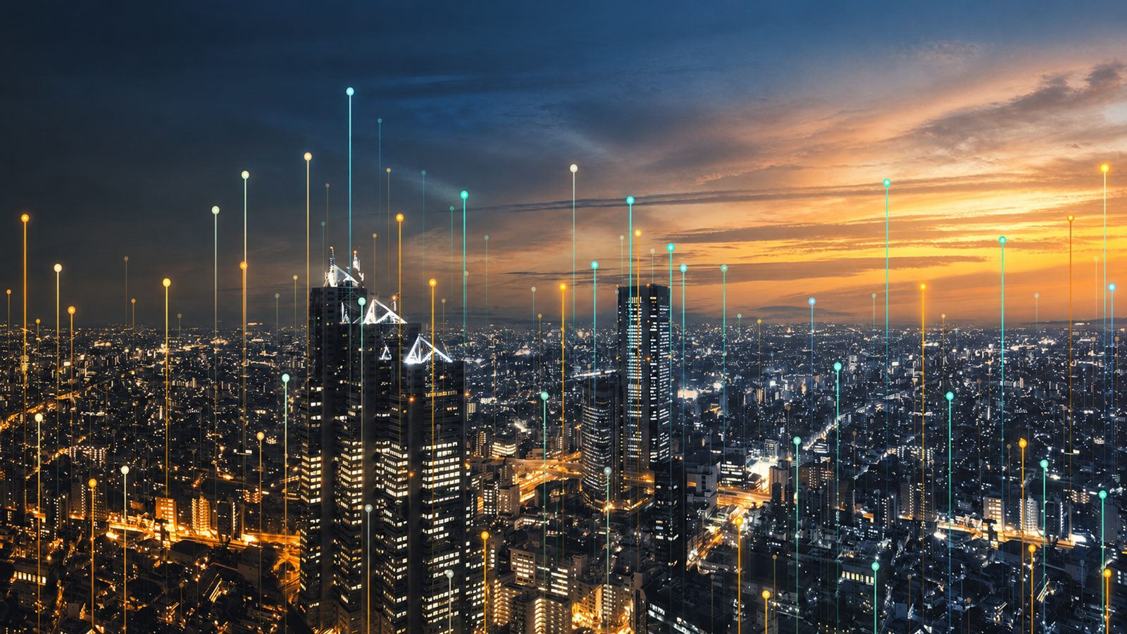 5G networks across city skyline
