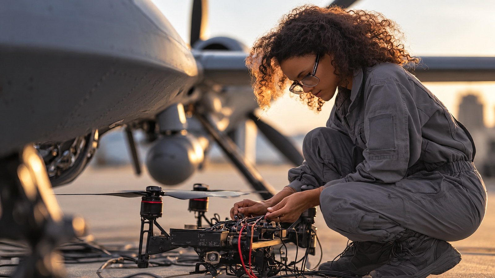 Professional working on airplane