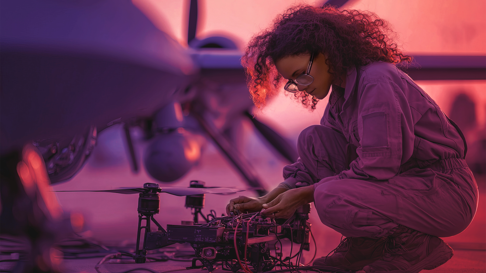 Professional working on airplane