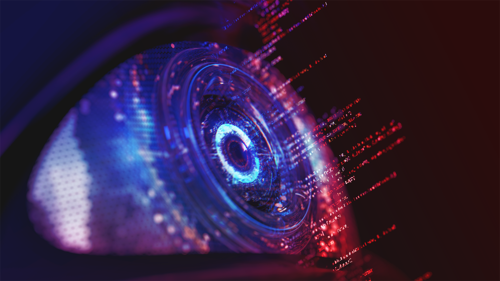 Close-up eye with AI overlay