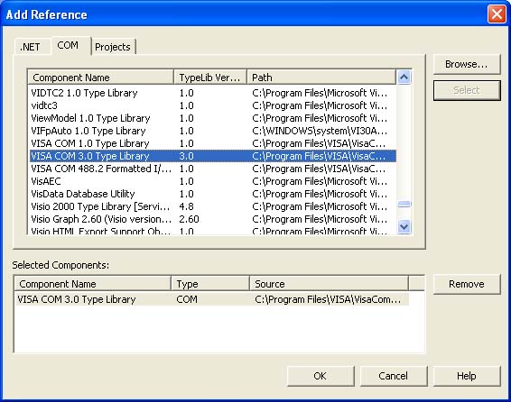 Add Reference selection window