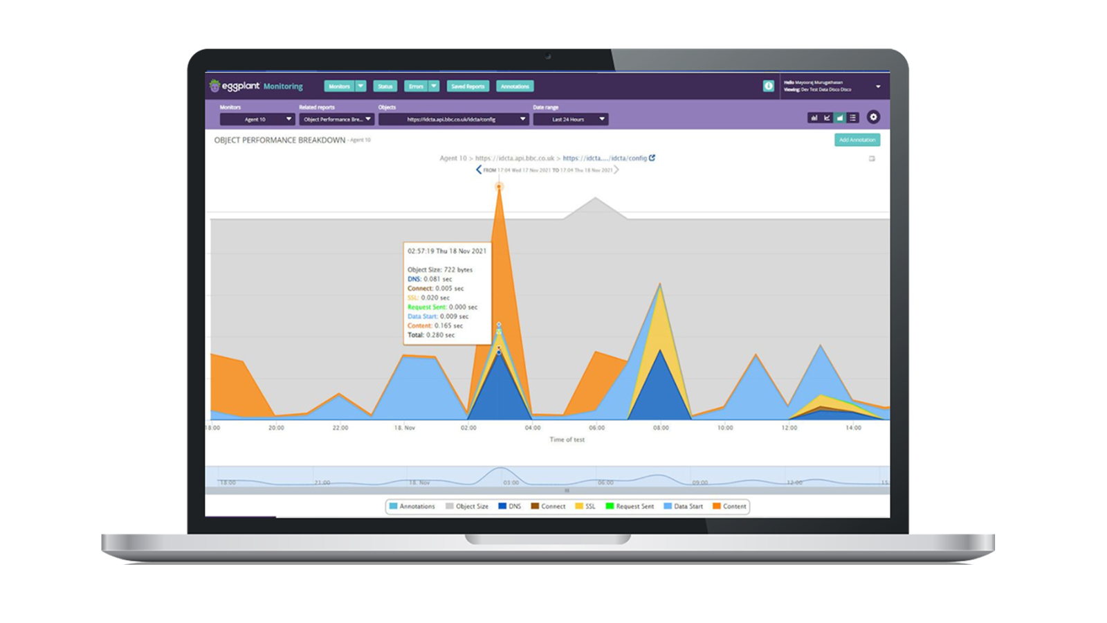 Performance Monitoring (Eggplant Monitoring) software on laptop